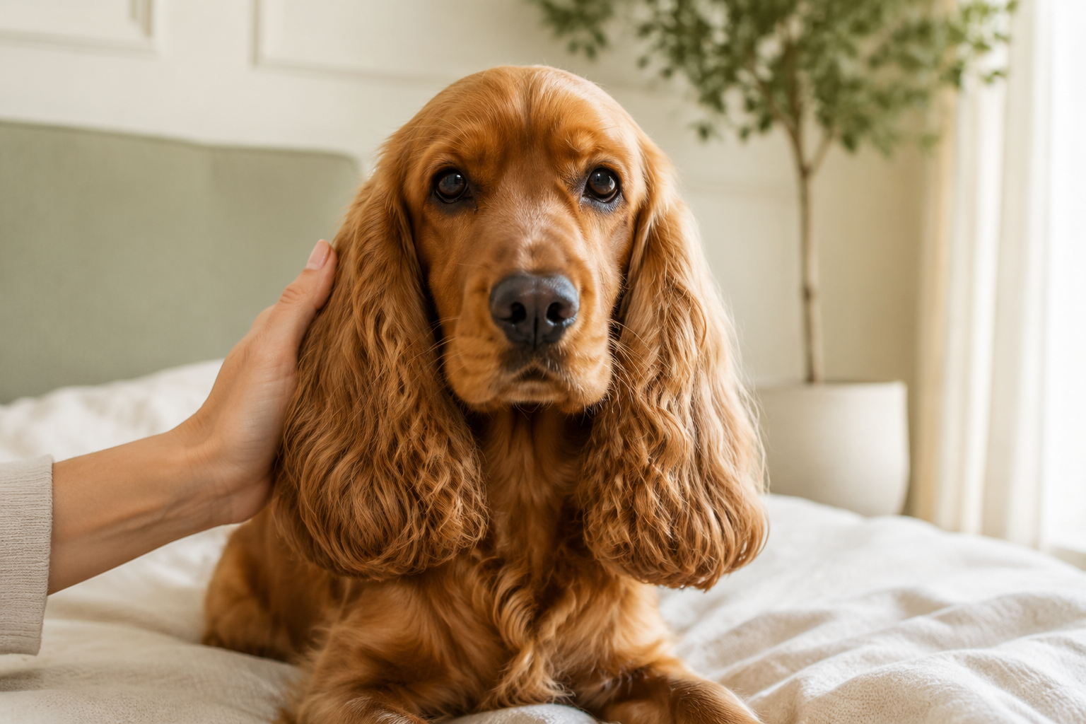 Cocker spaniel rilassato durante un momento di attenzione e cura delle orecchie